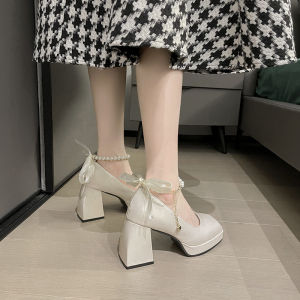 Womens Mary Jane Platform Pumps Pearl Band Silk Strappy Heels