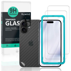 Ibywind ปกป้องหน้าจอ iPhone 17 5G (แพ็ค2ชิ้น) พร้อมอุปกรณ์ป้องกันเลนส์โลหะ1ชิ้นฟิล์มด้านหลังคาร์บอนไฟเบอร์ชุดติดตั้งง่าย
