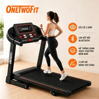 ONEIWOFIT Máy chạy bộ điện | Tốc độ tối đa 0.8-12KM/H | Tải trọng tối đa 100KG | 2.5HP | Động cơ mạnh mẽ | Âm thanh minh camping