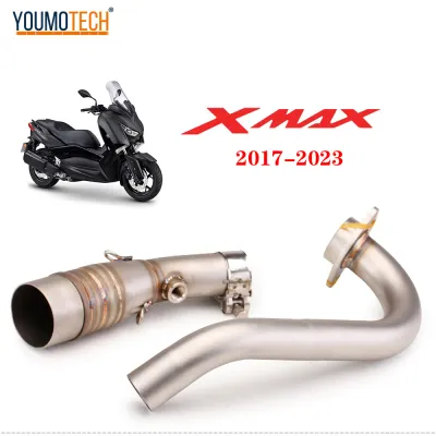 For YAMAHA Xmax300 Xmax250 2017-2024 Motorcycle Modified Full Exhaust System Middle Front Link Pipe Slip On Exhaust Elbow Neck Link PIPE Carbon Fiber Stainless Steel X-max Xmax 300 Xmax 250