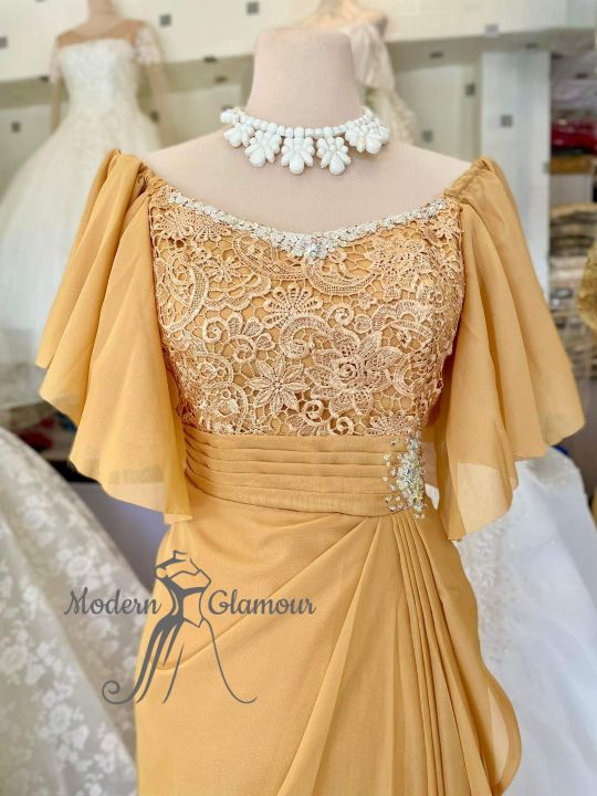 DIA Belle Sleeve Design Ninang Gown Mother of the Bride Groom Principal Sponsor Gown Lazada PH