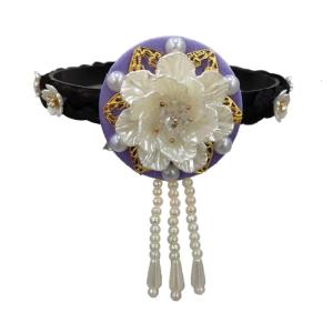 Traditional Korean Hanbok Headband for Women and Girls Elegant Flower Pearls Hair Hoop Stage Dance Hair Accessory