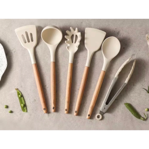 TIDY Silicone Kitchen Utensils Set For Non Stick Pan Shovel Wooden Handle Cooking Tools Set