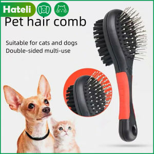HATELI Dog Comb Long Hair Brush Plastic Handle Puppy Cat Massage Bath Brush Double Faced Pet Multifunction Grooming Tool