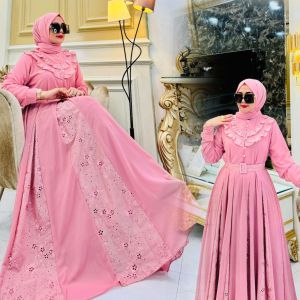 ZIFA FASHION // COD // SANDRA DRESS FREE PASHMINA & BELT CANTIK // CRUTY MIX KATUN BRUKAT KERANCANG MEWAH // GAMIS SET KEKINIAN // FASHION MUSLIMAH POPULER // ST