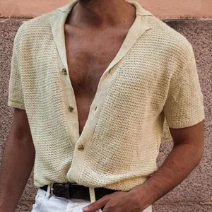 Summer Men Knitted Shirts Short Sleeve Casual Top Harajuku Shirt For Men Fashion V- Neck Shirts Blouses Polo Shirt Streetwear