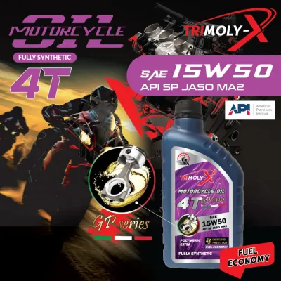 TRIMOLY-X GP SERIES 15w50 4T 1L ESTER Fully Synthetic API SP JASO MA2 Motorcycle Engine Oil Minyak Hitam Pelincir