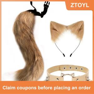 【ZTOYL】 1 3pcs Fox Tail Ears dễ thương Paw găng tay sang trọng thiết lập cosplay hoạt hình triển lãm Halloween Đảng đạo cụ