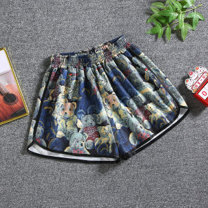 SH HOME กางเกงขาสั้นผู้หญิงเอวสูงลายหมีสองสี | ใส่ได้หลากสไตล์ในตัวเดียว ผ้าใส่สบายดีระบายอากาศ แฟชั่นน่ารัก QC-KZ9001