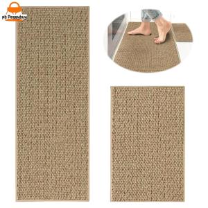 Linen-Look Kitchen Floor Mat Non-slip Kitchen Mats Absorbent Woven Kitchen Runner Stain Resistant for Kitchen