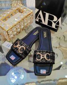 SANDAL SELOP ZARA RAJUT FLAT PREMIUM KEKINIAN KOREAN STYLE KODE A16B
