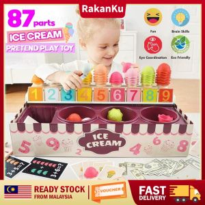 RakanKu Malaysia Pretend Play Ice Cream Counter Montessori Preschool Learning Educational Math Toys Stacking Game Toddler Kids Mainan Ais-Krim Kanak-Kanak