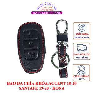 Bao da chìa khóa Hyundai Accent 2018-2020 Santafe 2019-2020 KONA màu đen chỉ đỏ tặng kèm móc