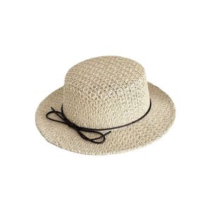 RGFV With Bow Straw Boater Hat Sun Protection Breathable Mesh Flat Top Beach Hat French Style Straw Hat Exquisite Craftsmanship Handwoven Sun Cap Beach Vacation