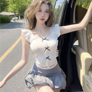 ⚡Port⚡ blouses women new style 2025  Korean Style Sleeveless Knitted Top Women Bow Slim Fit Vest