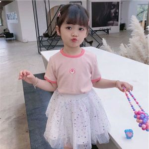 Cute Baby Girl T-shirt Girls tees Top Kids Fashion Thin Shirt Summer wear Ice silk clothing Girl Catoon Blouse Baju T-shirt budak perempuan C129