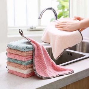 HIONE 15*25cm Kitchen Dish Towel Oil-absorbent Rag Scouring Nonstick Hand Towel Quick-drying 【Random Color】