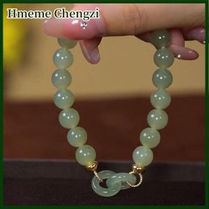 Hmeme Fashion Double Ring Interlocking Hetian Beaded Bracelet Female Ins Style Love Safety Buckle Bangle For Bestie Birthday Gift