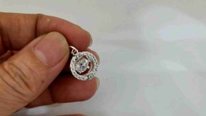 925 Pure Silver Ladies Pendant Circle Two Square Stones With 6mm Move CZ Stone 925