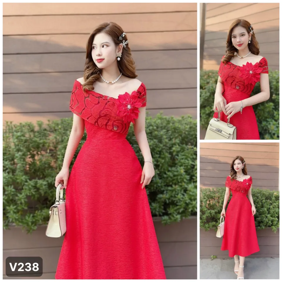 Váy đầm dự tiệc dáng xòe đỏ 2 dây thiết kế cúp ngực trẻ trung - Đầm, váy nữ  | ThờiTrangNữ.vn