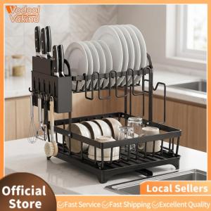 【Vakind】Large Capacity 42×30CM Carbon Steel Dish Rack with Two Tiers Non-Slip Design Kitchen Organizer