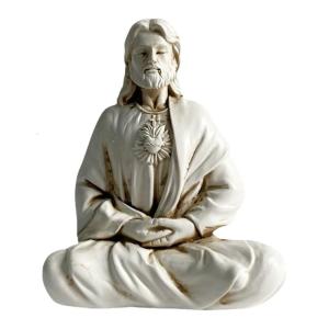 Handpainted Resins Christian Holy Statue Meditations Sculpture for Desktop Shelf Decoration Religious Home Accent Gift