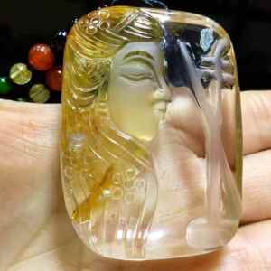 天然水晶黄胶花吊坠 Pure natural color yellow glue flower colorful glue flower rainbow pendant seenwork carved color yellow the beauty is too beautiful big name so boutique worth having specifications: