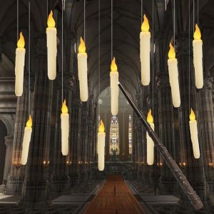 NEXISS with Magic Wand Flickering Candles Light Plastic Cordless Night Light Ornaments with Fishline LED Floating Candles Light Halloween Decoration