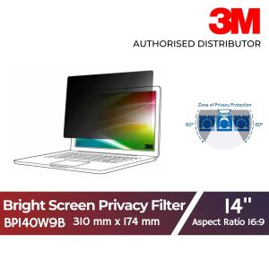 3M Bright Screen Privacy Filter for 14in Laptop 16:9 BP140W9B