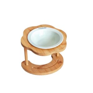 R1A9M Ceramic Cat Bowl Cute Wooden Pet High Foot Bowl Multi-use Detachable Pet Drinking Feeder Neck Protection