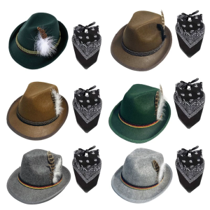 Adult Oktoberfest Costume Includes Feathered Jazz Hat Scarf and Heart Frame Glasses For Men Women Beer Theme Parties