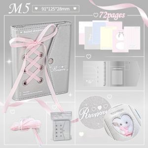 TSEVD Heart Balletcore Book Sketchbook PU Leahter Bow Pocket Book Note Paper Notepads Ribbon Notebook Office