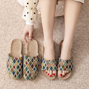 Linen slippers - Womens summer home use for couple indoor soft sole suitable for hardwood floors high appearance le2026