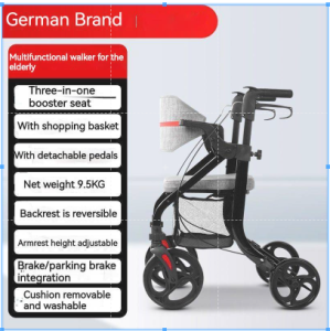 German 3-in-1 Elderly Walker Walker Foldable Portable Four-wheel Chair Travel Wheelchair Trolley cod