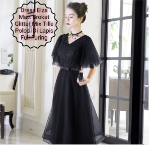 Dress Wanita Midi Terbaru Matt Brokat Glitter/Dress Elza Size L-XL-XXL Cocok Untuk Acara Natal Dan Pesta Model Kekinian Viral