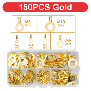 【Ready Stock】150/540PCS Electrical Wire Ring Cable Lugs Terminals Crimp Connector M3/M4/M5/M6/M8/M10 Ring Lugs Eyes Copper Crimp Terminals Cable Lug Wire Connector Non-insulated Assortment Kit