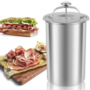 HJKL with Thermometer Ham Press Maker Spring Pressure Stainless Steel Meat Boiling Barrel Cooked Food Cooking Tool Unbreakable Meat Press Cooker Pork