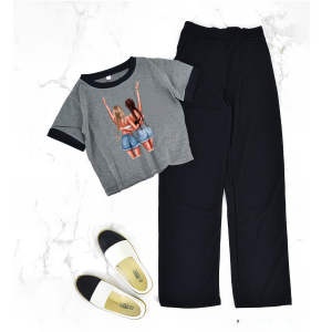 JOY Baju Setelan Crop Ringer Tee Dan Celana Panjang Glowing Together