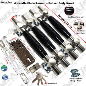 4 Handle pintu rumah 1 set Kunci panjang 33 cm Coklat / Gagang pintu rumah set kunci / Tarikan pintu rumah / Pegangan pintu rumah stainlees anti karat awet