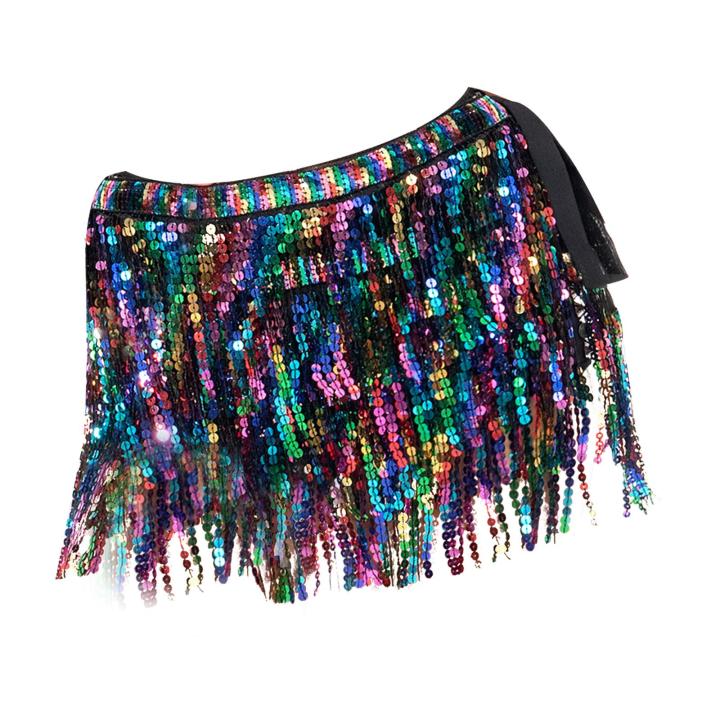 BNWEAR Women Belly Dance Hip Skirt Sequin Wrap Outfits Party Fashion Tassel  Scarf Belt for Rave Girl Ballroom Festival Clubwear