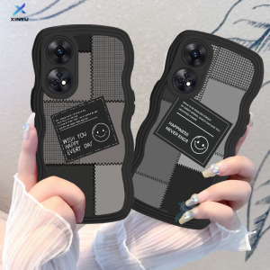 (Lokal Ready) Xinyu Casing hp OPPO Reno 8T 4G Reno 6 5G Reno 5 Reno 5F Reno 4F Label Hitam Cute Smiley Stitching Pinggir Gelombang Softcase