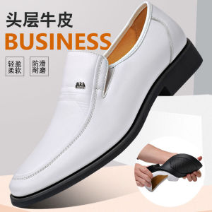 [Free Shipping] MenS Genuine Leather Sandals Made From Top-Grain Cowhide Suitable For Business And Formal Wear White With A Height-Increasing Design And Breathable Ideal For Weddings