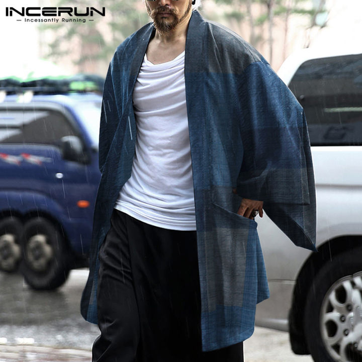 INCERUN Japanese Mens Cotton Kimono Retro Cardigan Yukata Coats T Shirt ...