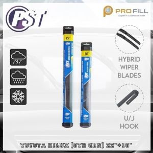 PST Hybrid Wiper Blade Set [Rubber Type] - Toyota Hilux (8th Gen) 2017-Present 22"+16"