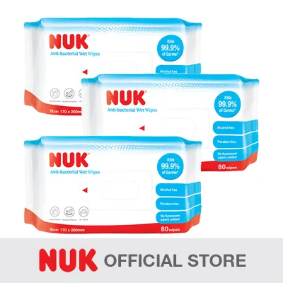 NUK Anti Bacterial Wipes for Baby 80pcs x 12 packs/ 3 packs | Baby Wipes | Wet Wipes | Bundle Deal/ carton deal