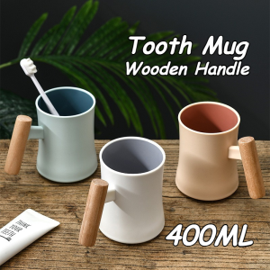 400ML Gargling Mugs Wooden Handle Round Cup Plastic Mug Kitchenware For Drinking Coffee Milk Tea