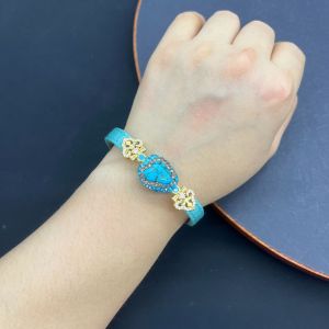 Raw Natural Aquamarine Turquoise Crystal Quartz Bracelet for Women PU Leather Belt Chain Amethsyt Pearl Stone Party Jewelry H260610