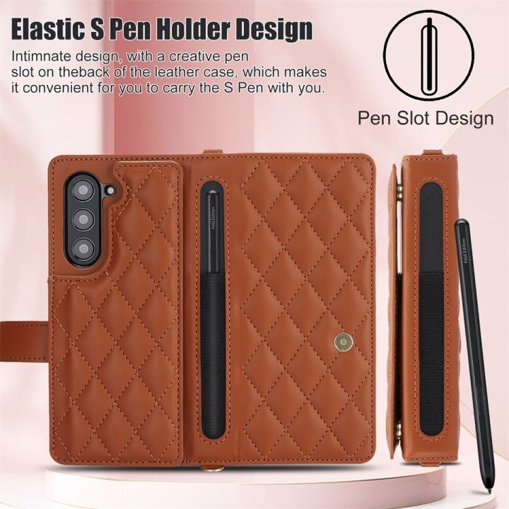 Cover%20For%20Samsung%20Galaxy%20Z%20Fold%205%203%204,Lanyard%20Crossbody%20Pen%20slot%20Multi%20Card%20Wallet%20Shoulder%20Strap%20Case%20Luxury%20PU%20leather%20-%20Image%204