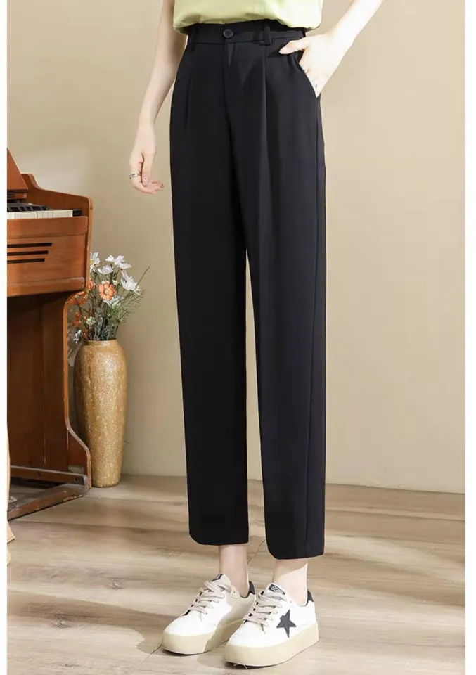 Ginza6 Korean high waist pants for women casual crop straight suit