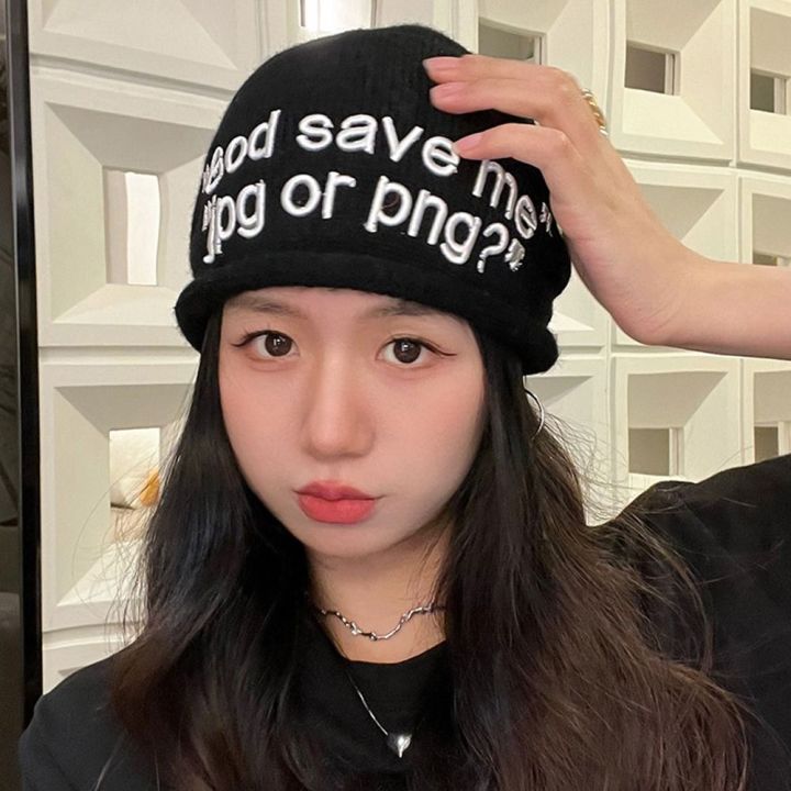 HELGA Korean Style Knitted Letter Beanies Hip Hop Embroidery Ins